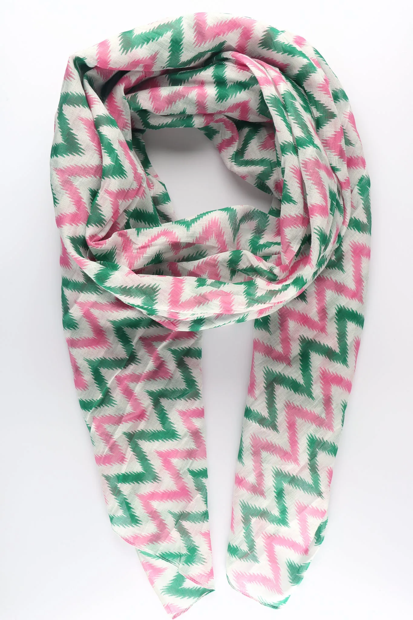 Two Tone Alternating Zig Zag Striped Cotton Scarf in Green