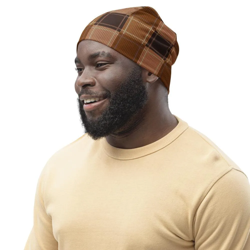 Uniquely You Beanie Hat - Brown Checker Slouchy Beanie Men/Women