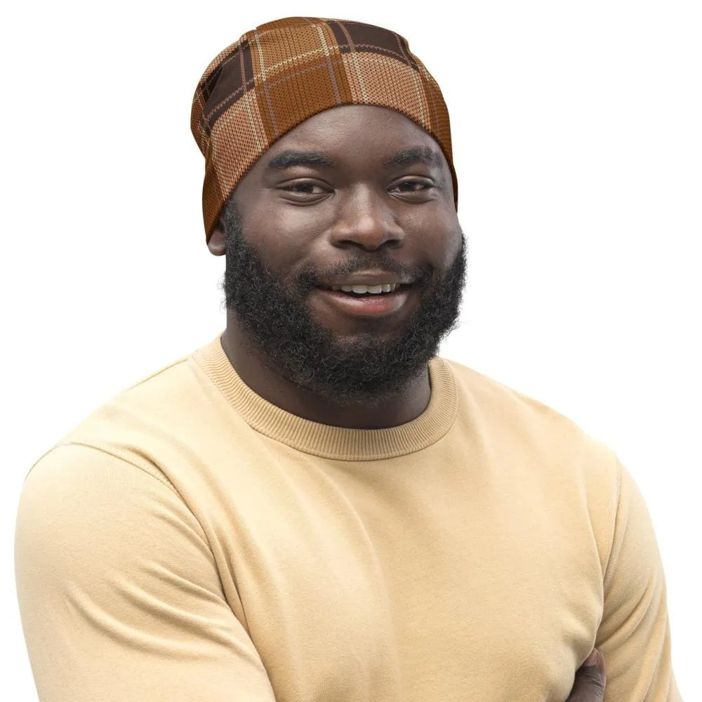 Uniquely You Beanie Hat - Brown Checker Slouchy Beanie Men/Women
