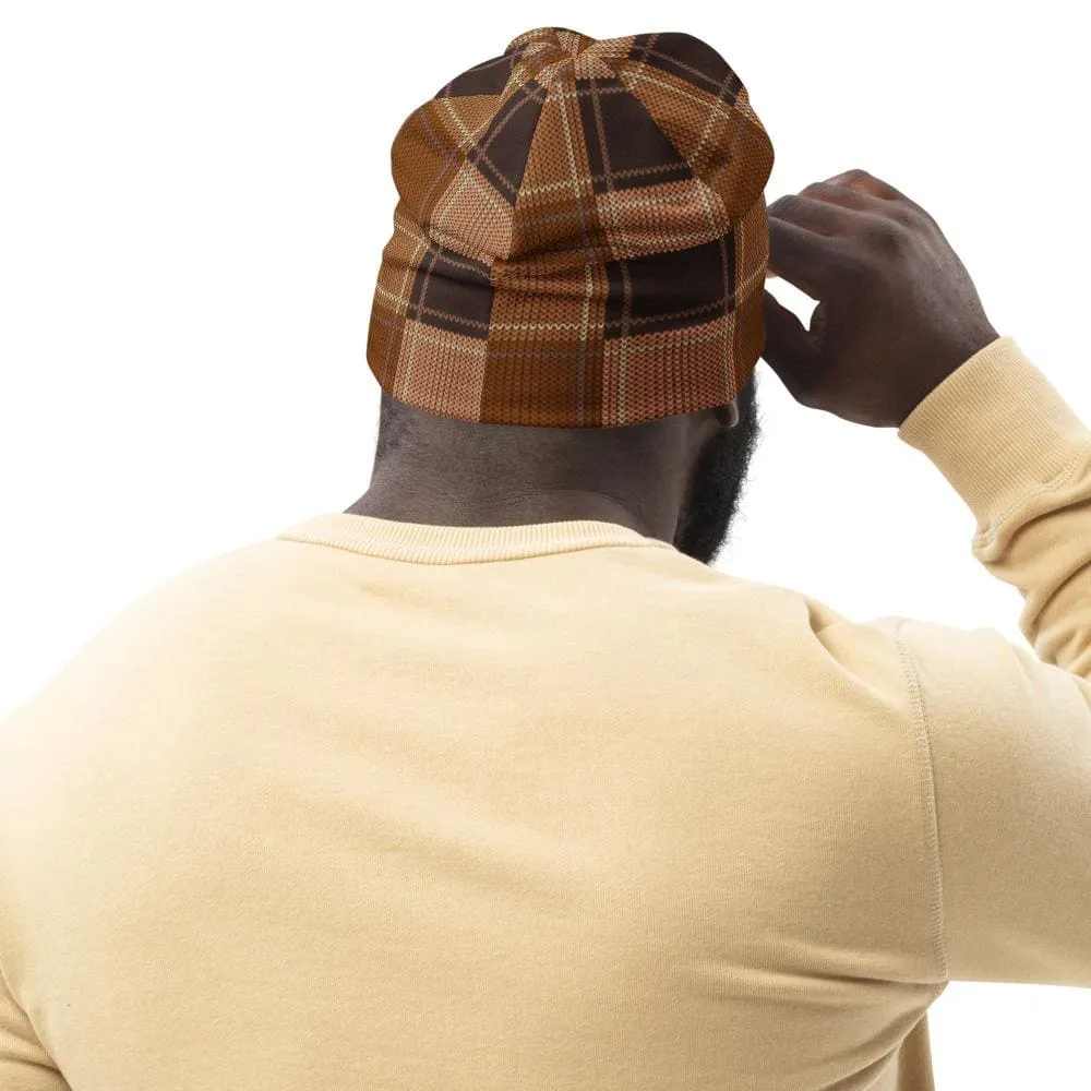 Uniquely You Beanie Hat - Brown Checker Slouchy Beanie Men/Women