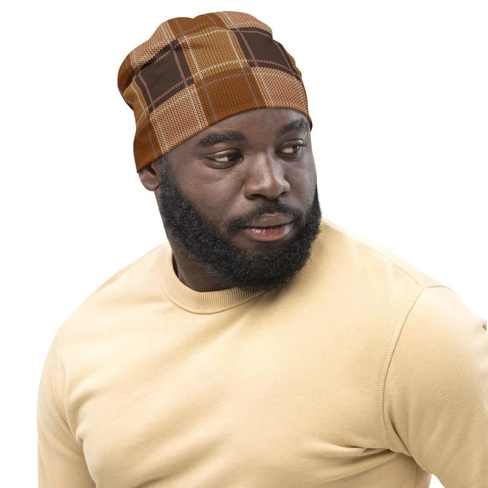 Uniquely You Beanie Hat - Brown Checker Slouchy Beanie Men/Women