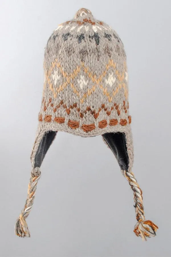 Unisex Handknit woolen earflap hat with fleece lining