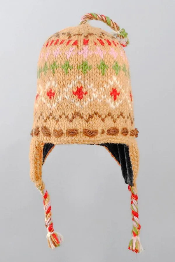 Unisex Handknit woolen earflap hat with fleece lining