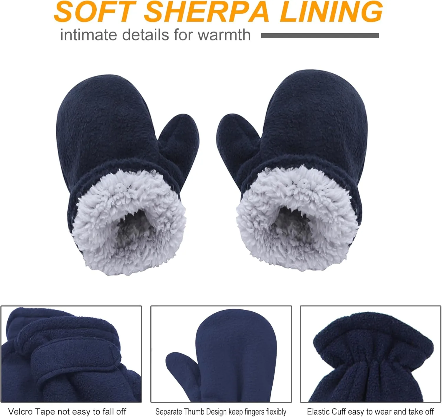 UTTPLL Toddler Mittens Unisex Sherpa Lined Fleece Gloves Winter Warm Easy-On Kids Winter Outdoor Mittens for Baby Boys Girls
