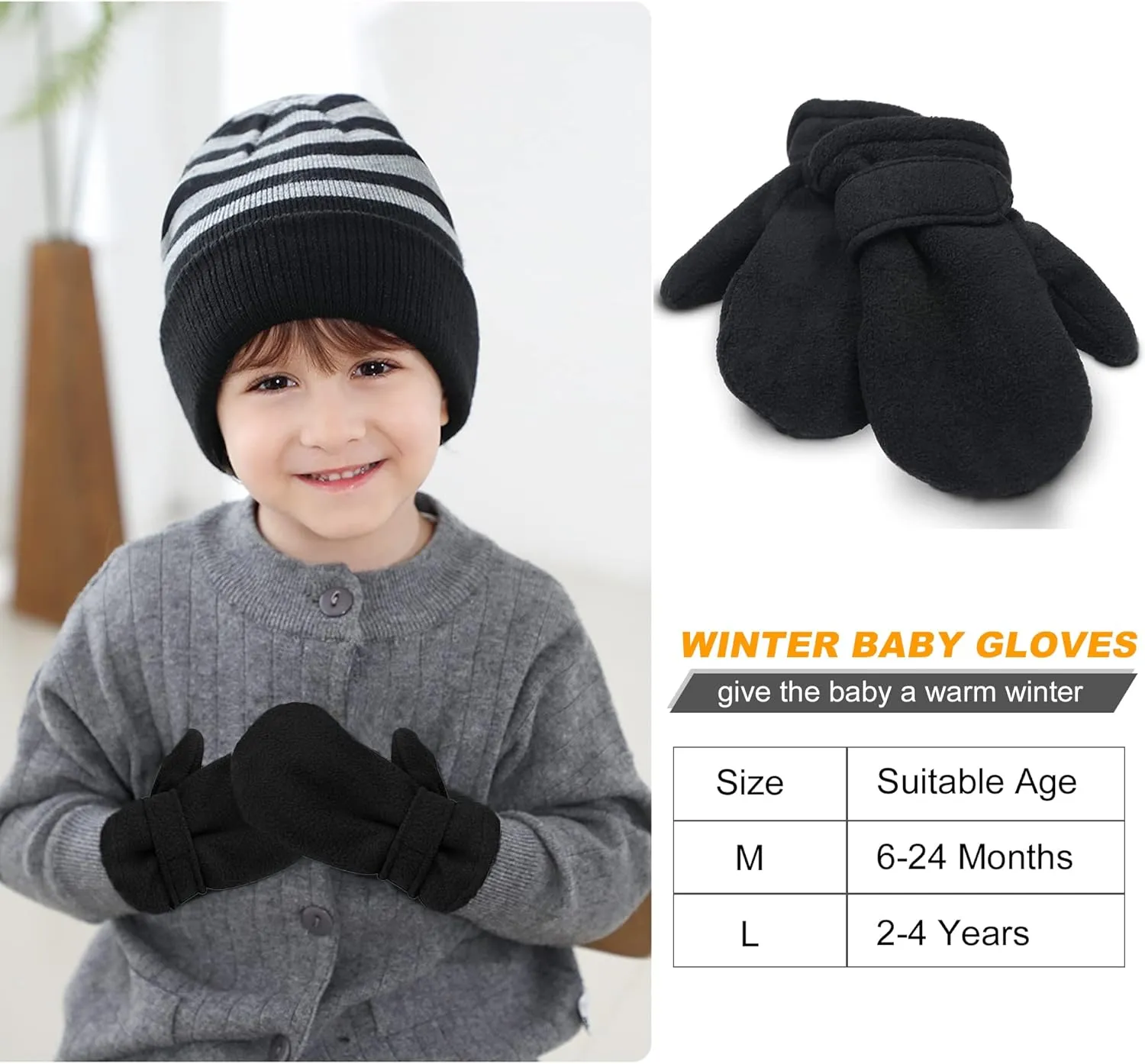 UTTPLL Toddler Mittens Unisex Sherpa Lined Fleece Gloves Winter Warm Easy-On Kids Winter Outdoor Mittens for Baby Boys Girls