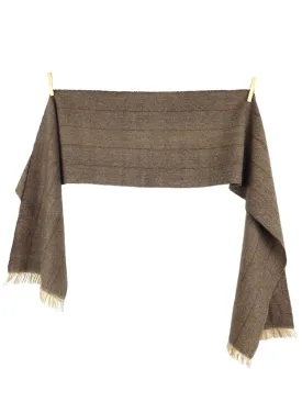 Vintage 70s Wool Mod Bohemian Chic Brown & Cream Chevron Patterned Thin Wide Winter Blanket Scarf Made in France