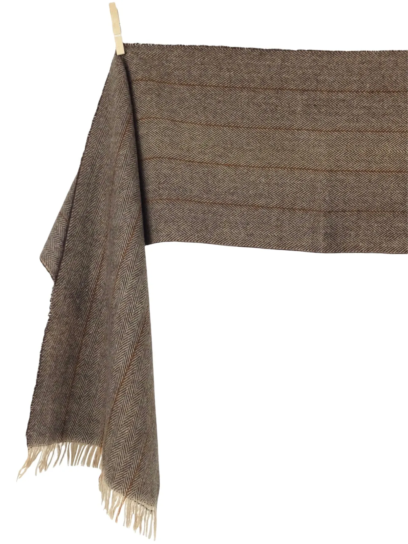 Vintage 70s Wool Mod Bohemian Chic Brown & Cream Chevron Patterned Thin Wide Winter Blanket Scarf Made in France