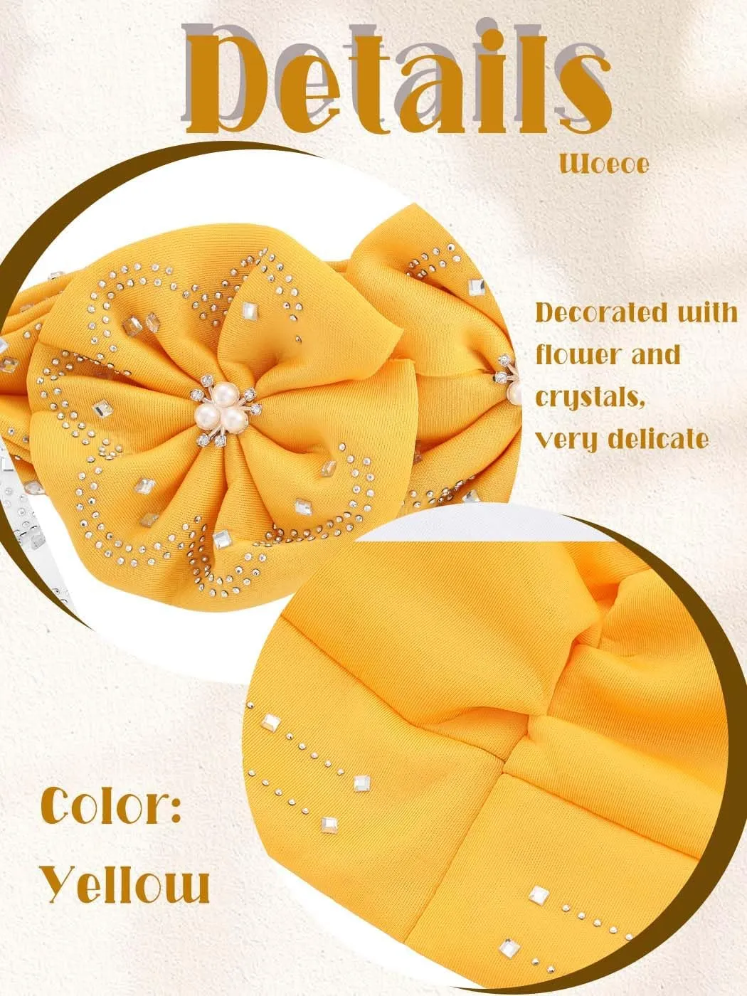 Woeoe Beanie Cap Head Wrap Black Rhinestones Head Scarf Flower Pearls Twisted Head Turban for Women Girls