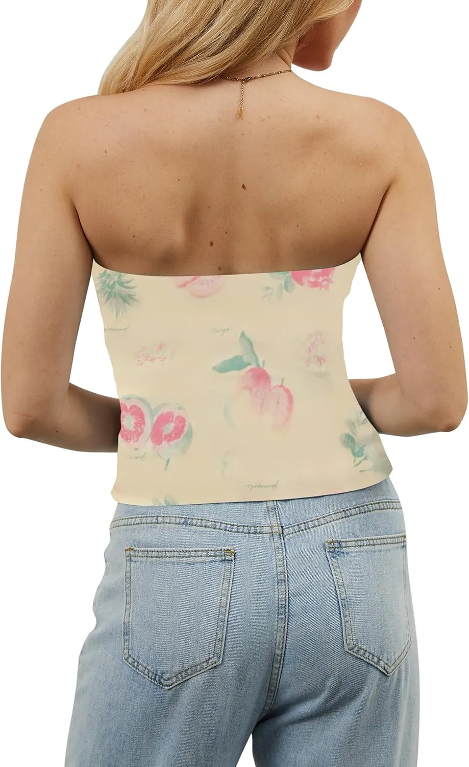 Women Strapless Reversible Foldover Tube Top Y2K Floral Print Graphic Crop Bandeau Tops Sleeveless Slim Fit Shirt