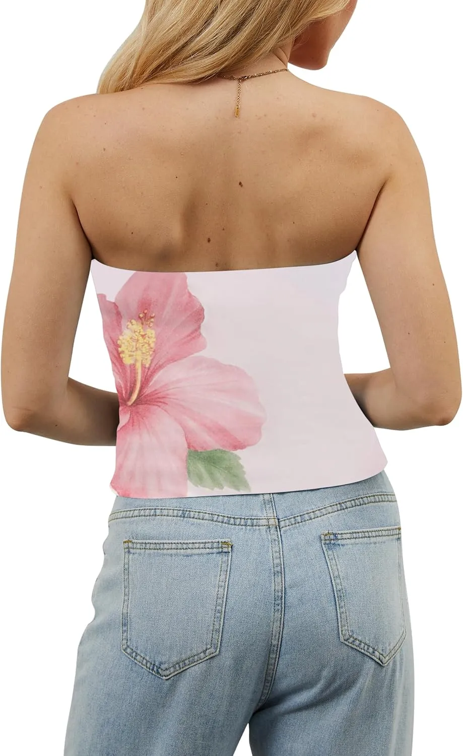 Women Strapless Reversible Foldover Tube Top Y2K Floral Print Graphic Crop Bandeau Tops Sleeveless Slim Fit Shirt