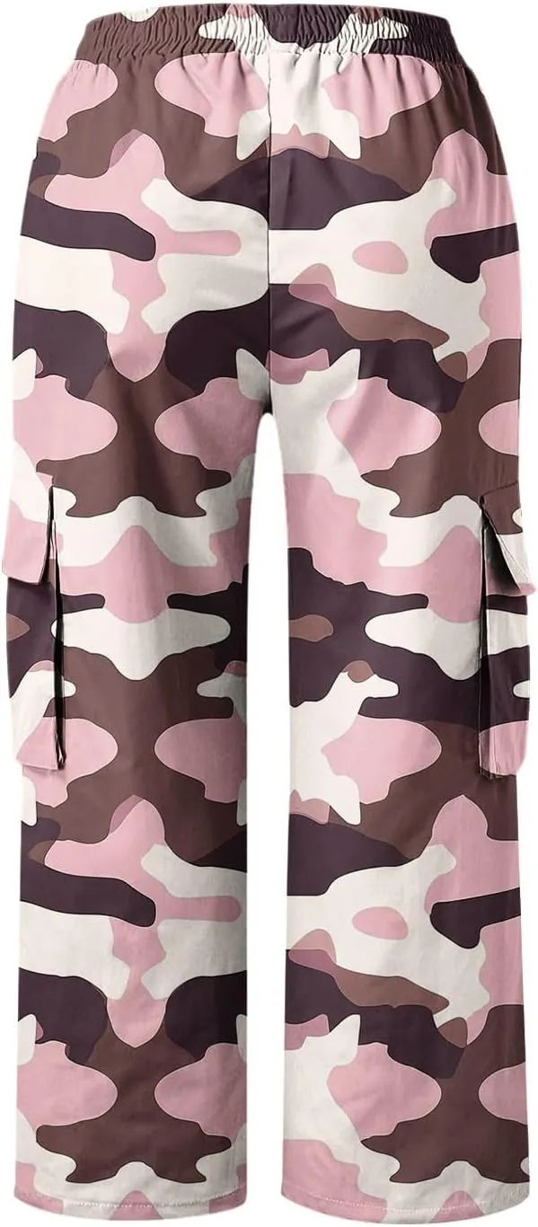Women's Cargo Capris Hiking Pants Lightweight Outdoor Athletic Travel Casual Loose Fit Camouflage Pants with Pockets