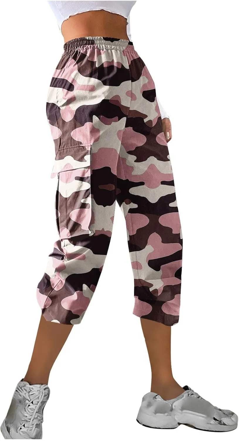 Women's Cargo Capris Hiking Pants Lightweight Outdoor Athletic Travel Casual Loose Fit Camouflage Pants with Pockets