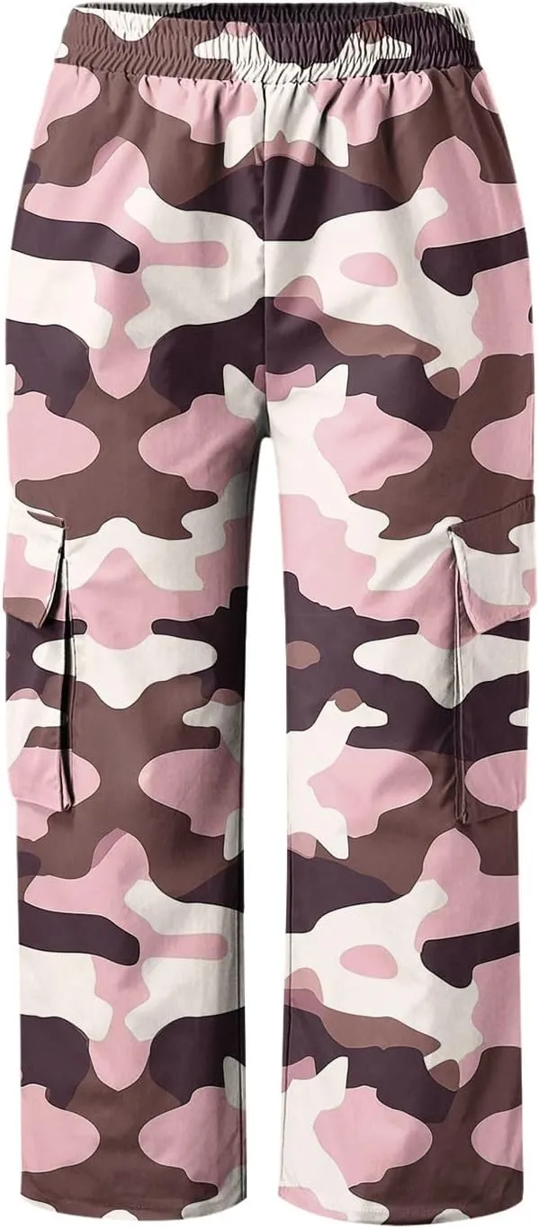 Women's Cargo Capris Hiking Pants Lightweight Outdoor Athletic Travel Casual Loose Fit Camouflage Pants with Pockets