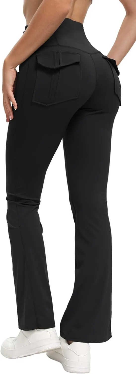 Women's Flare Leggings with Pockets High Waisted Butt Lifting No Front Seam Tummy Control Bootcut Yoga Pants for Women