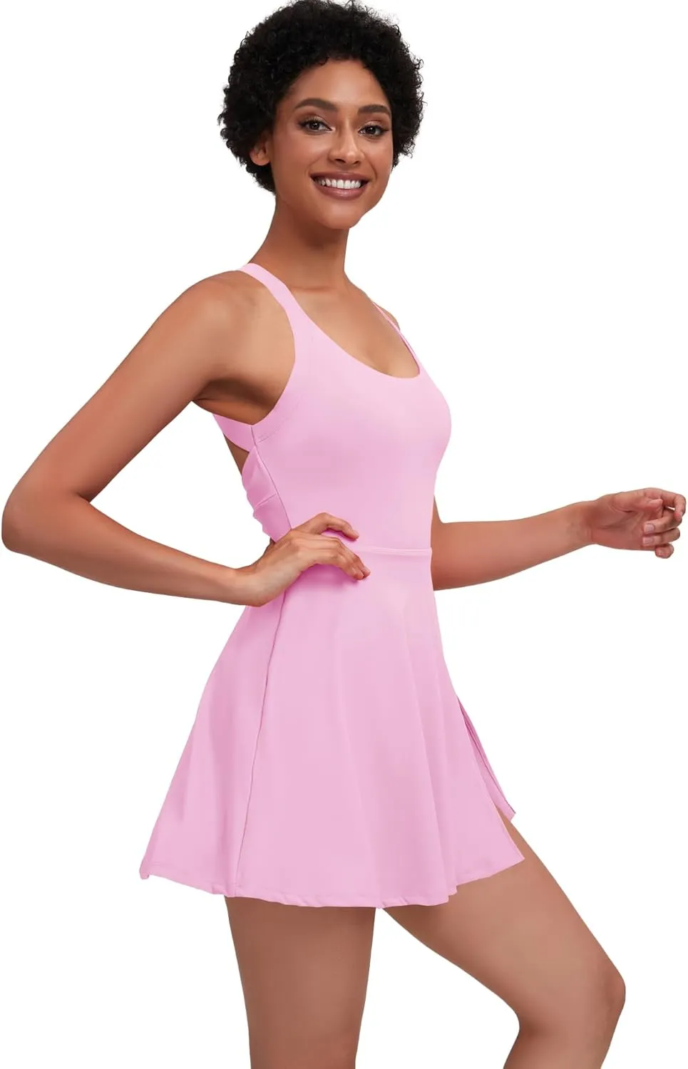 Womens Tennis Workout Dress with Open-Back Waistband Shorts Golf Acitve Side Slit Dresses