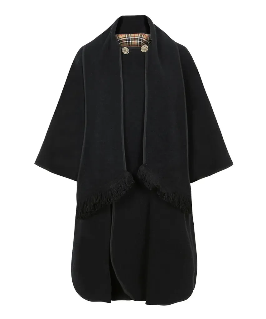 Wool Blend Reversible Tartan Check Cape (1330)