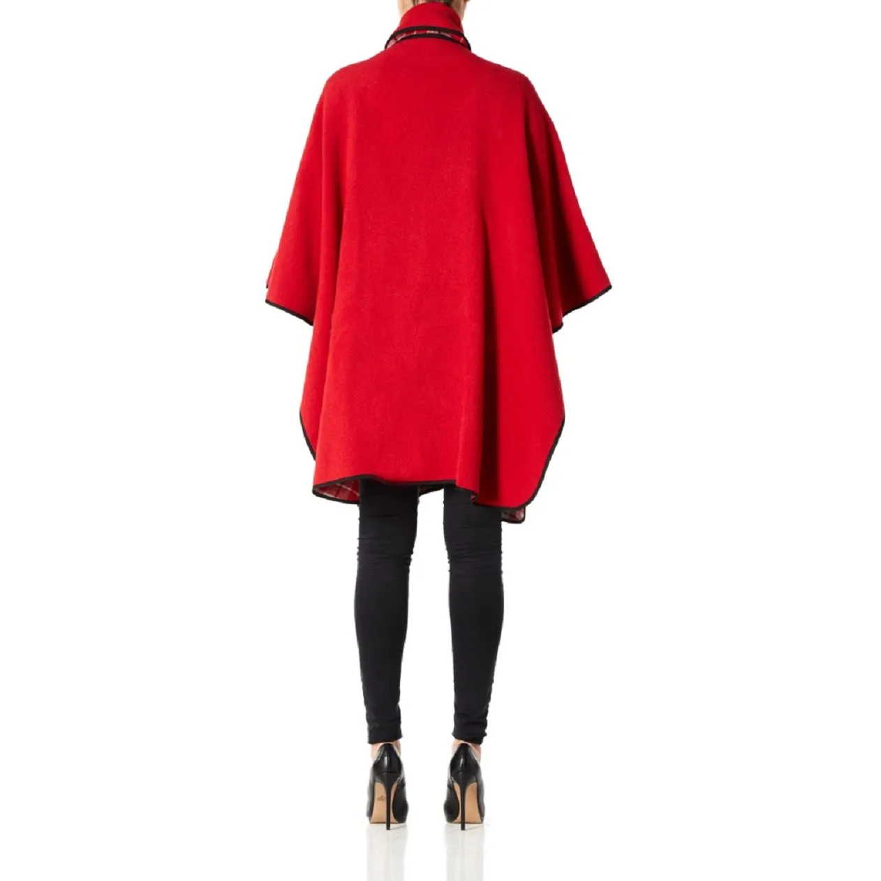 Wool Blend Reversible Tartan Check Cape (1330)