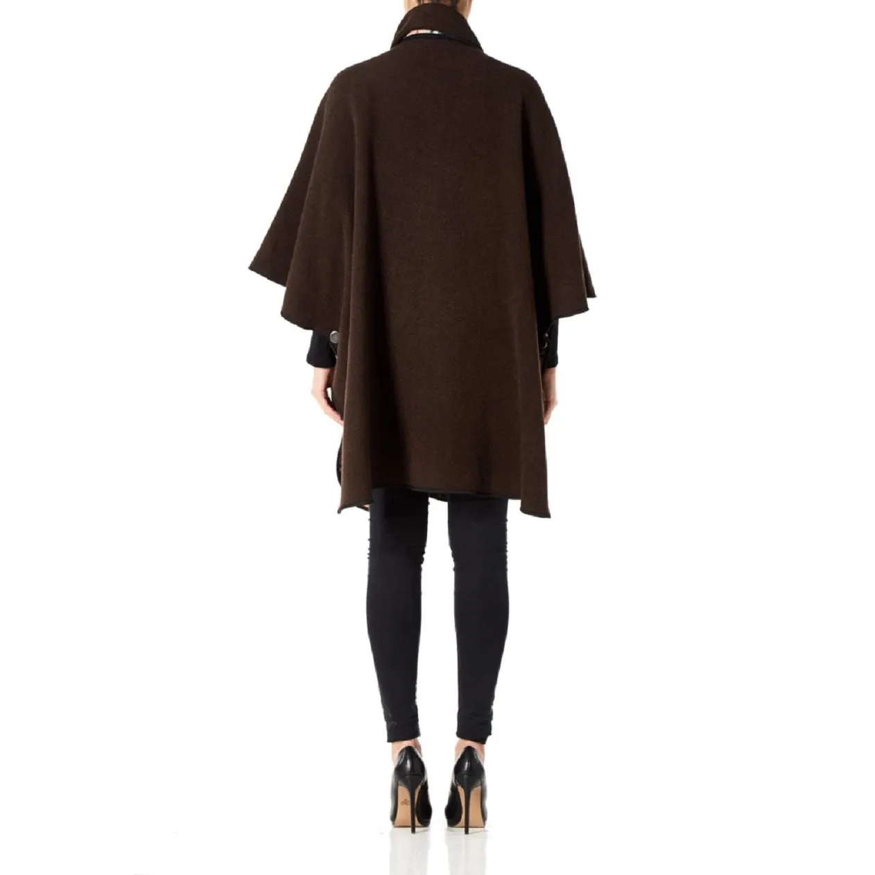 Wool Blend Reversible Tartan Check Cape (1330)