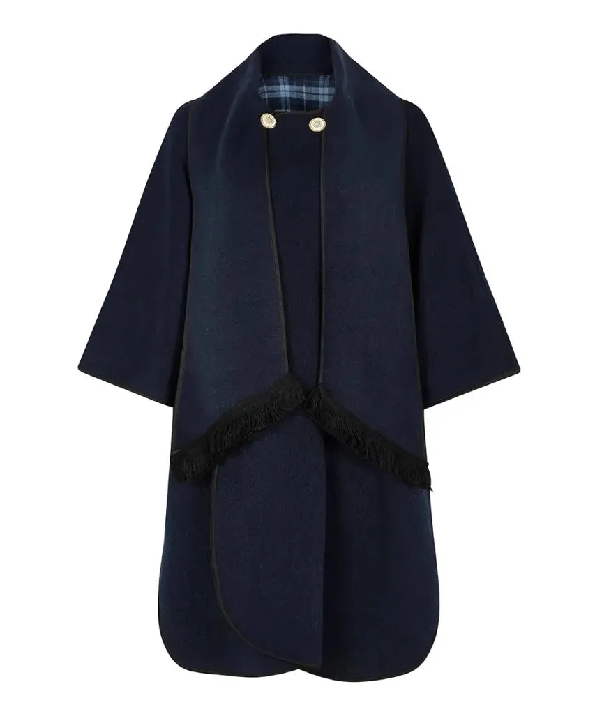 Wool Blend Reversible Tartan Check Cape (1330)