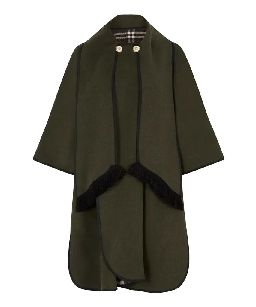 Wool Blend Reversible Tartan Check Cape (1330)