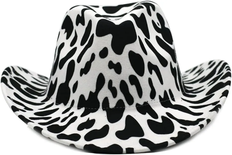 Wool Felt Hat with Cow Pattern Formal Hats Cow Reversible Accessories