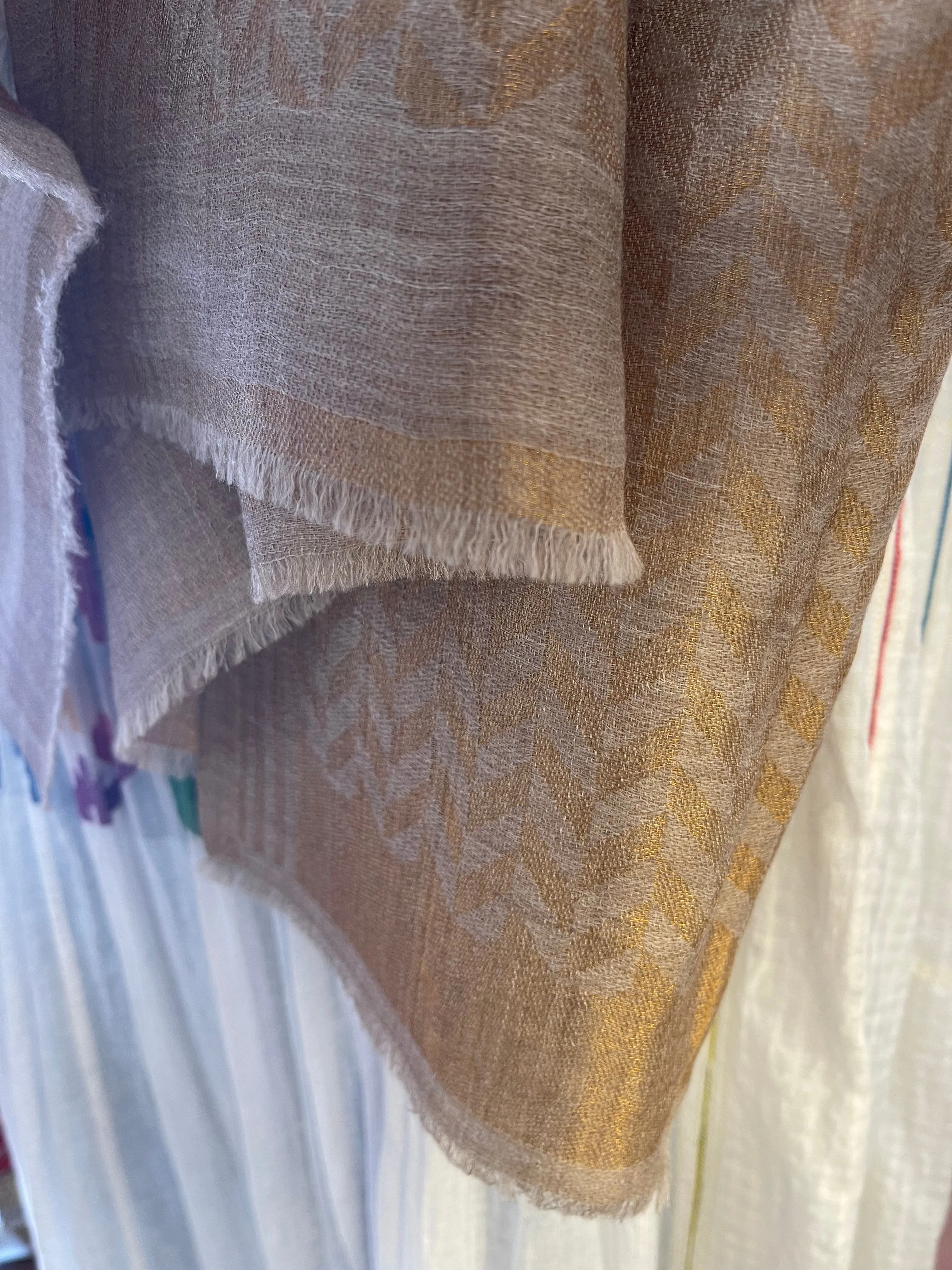 Wool Zig Zag Zari Scarf - Mist