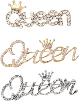 Ximimark 3 pcs Sparkling Rhinestone QUEEN Brooch Pin for Women - Perfect for Vintage Clothing and Scarf Decoration