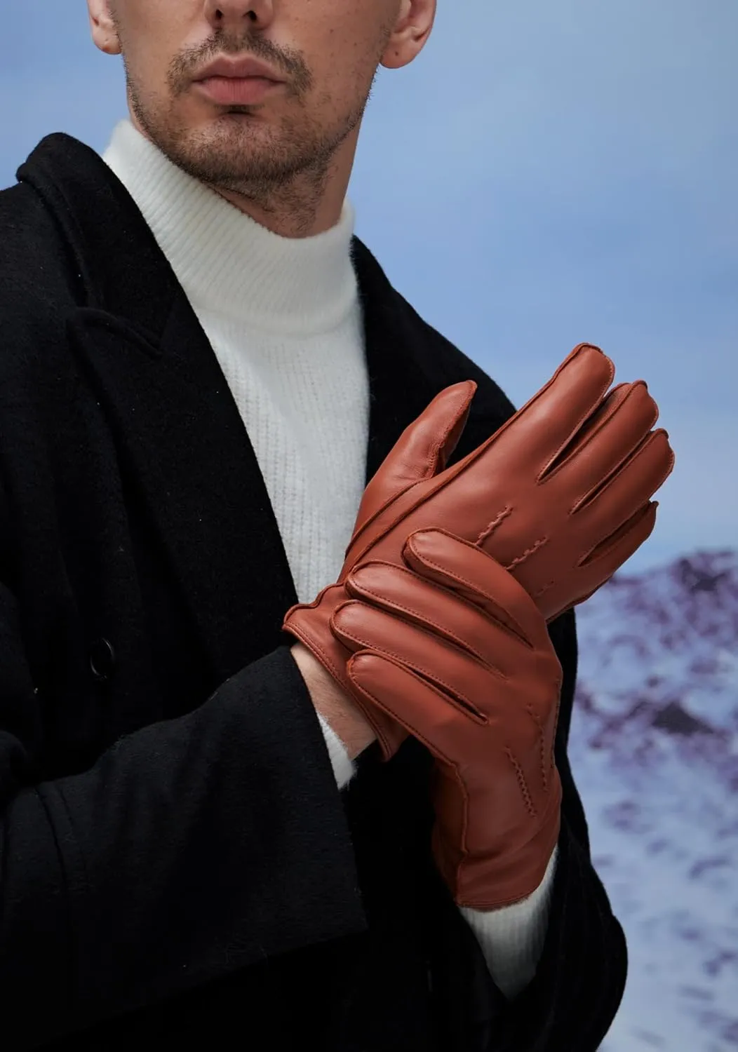 YISEVEN Winter Men's Touchscreen Warm Lambskin Leather Gloves