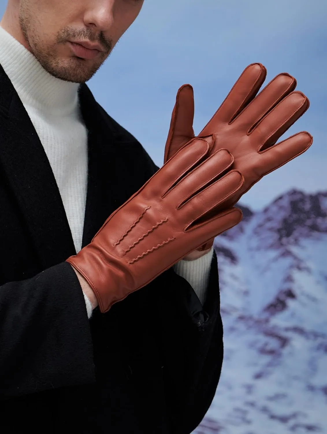 YISEVEN Winter Men's Touchscreen Warm Lambskin Leather Gloves