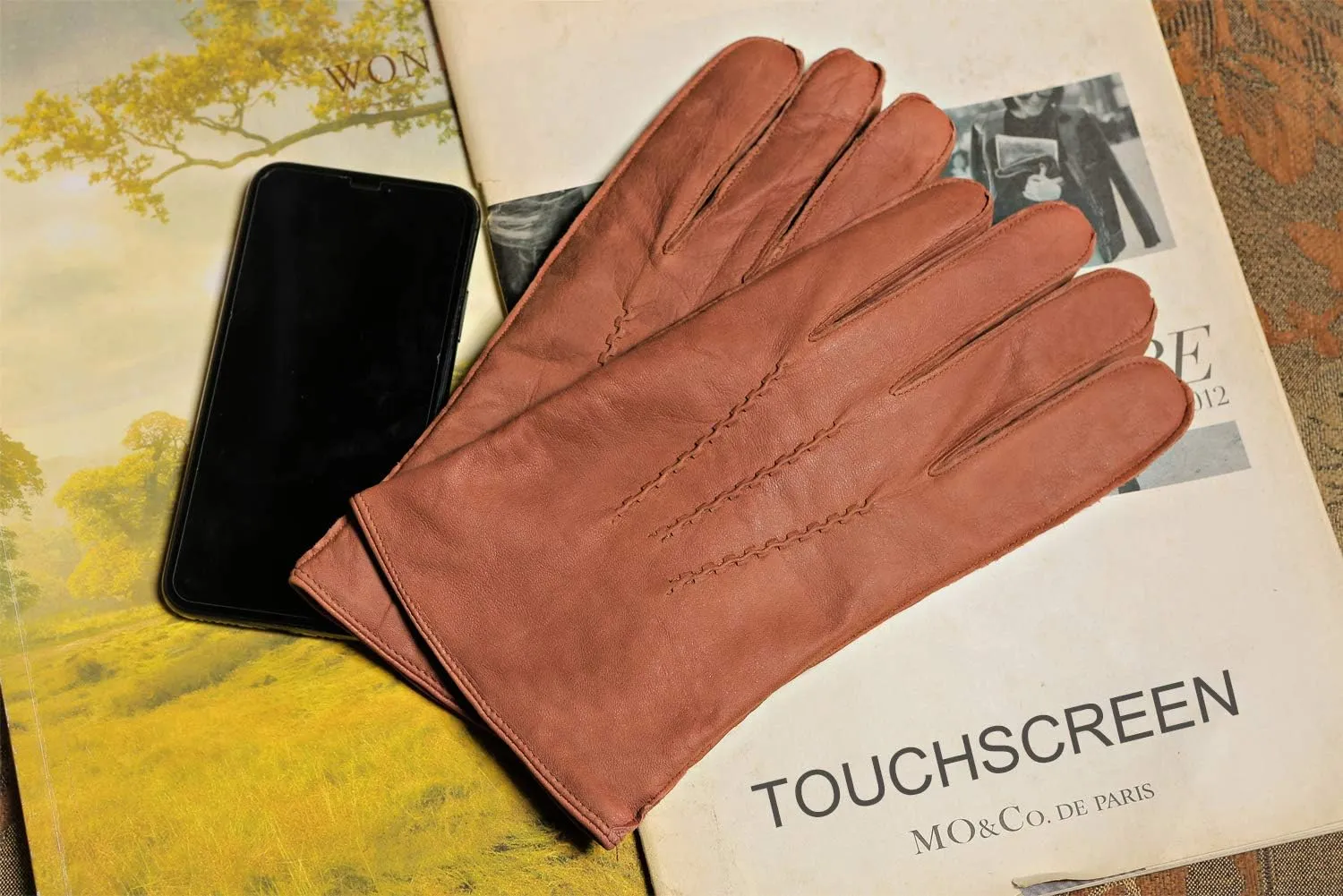 YISEVEN Winter Men's Touchscreen Warm Lambskin Leather Gloves
